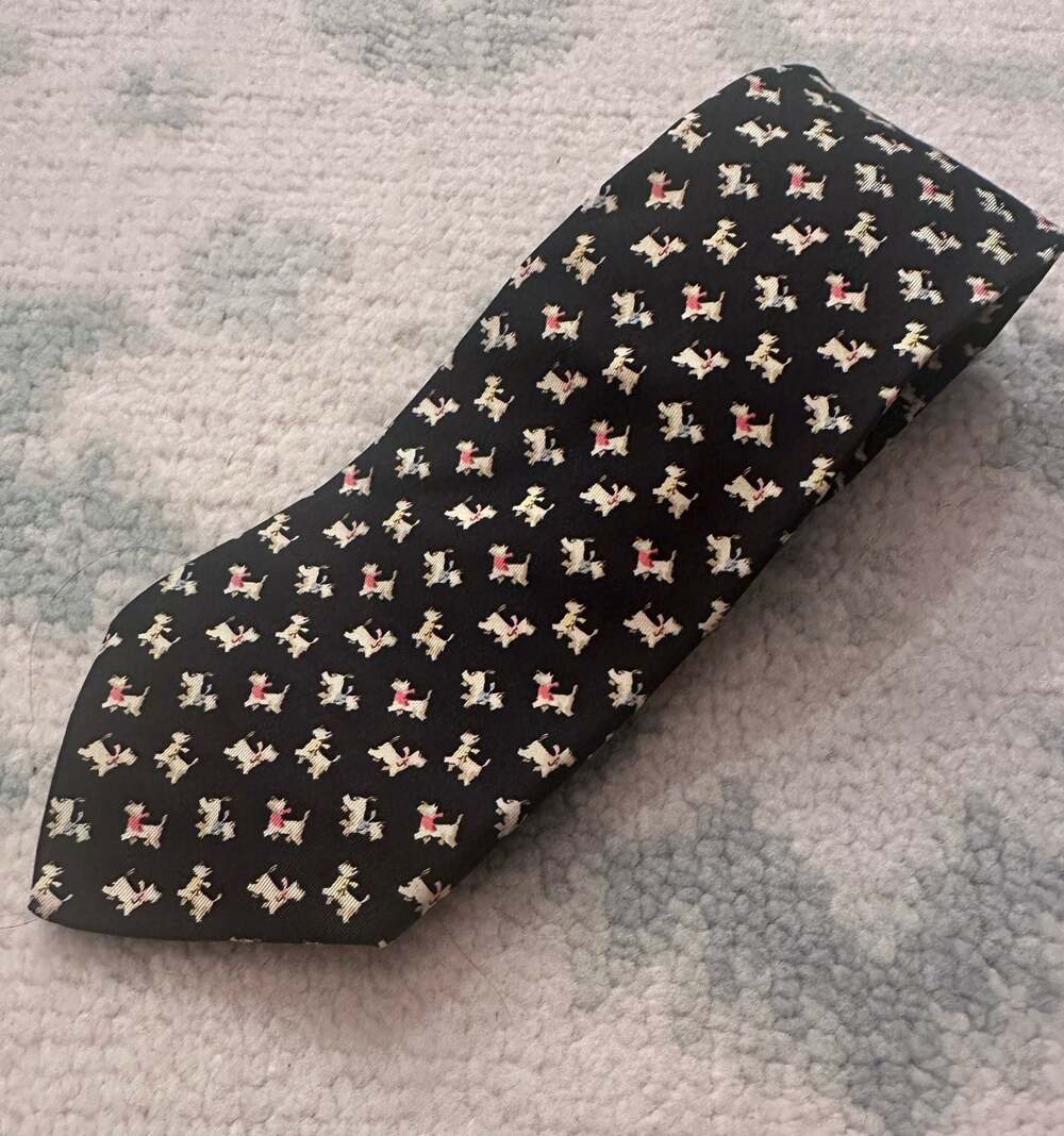 Salvatore Ferragamo 100% Silk Terrier Dog Print Tie